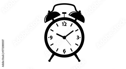 Retro alarm clock icon, a classic timekeeping device with bells on top, rendered in a clean vector graphic for easy digital use.