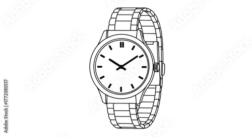 Detailed vector illustration of a classic wristwatch, isolated on white, perfect for designs needing a timekeeping element with transparent background and sleek design.