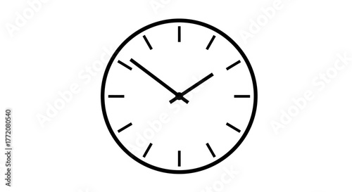 A simple, modern vector illustration of a classic analog clock face with hands, presented on a clean white background for versatile use.