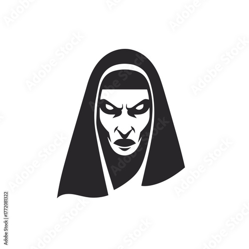 Unholy Angry Dead Demon Nun Vector Clipart, Icon, Logo