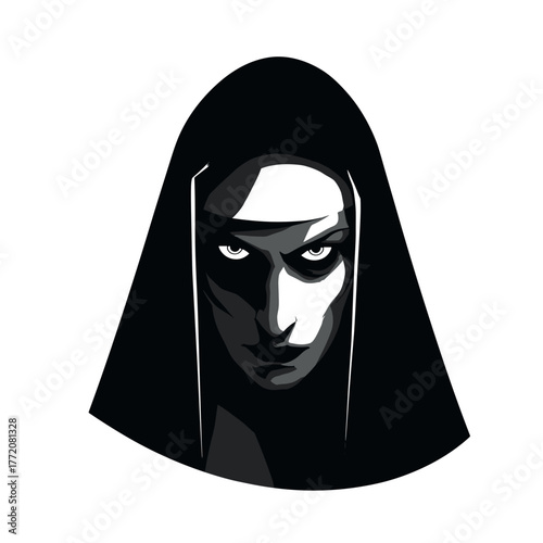 Unholy Angry Dead Demon Nun Vector Clipart, Icon, Logo