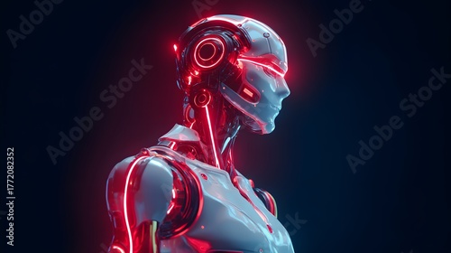 Advanced humanoid machine features glowing internal illumination against a dark background