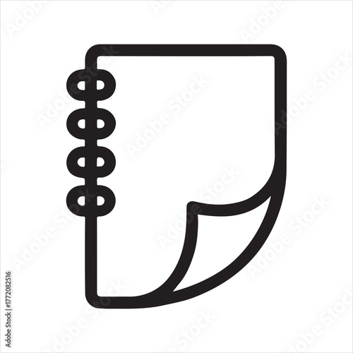 Simple Minimalist Notebook Icon with Spiral Binding and Curled Page for Digital Design and Creative Projects
