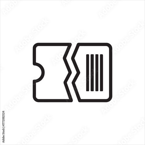 Simple Ticket Icon Vector Illustration for Event Admission or Raffle Entry with Barcode and Security Cut Out Design Graphic