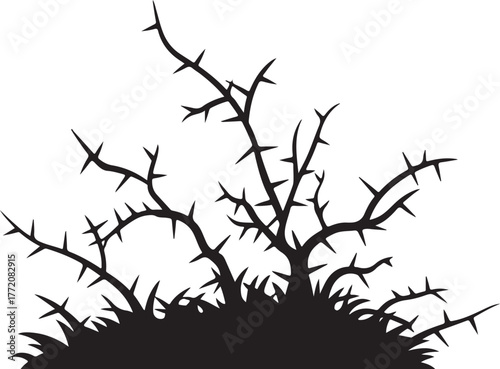 Thorny Bush Silhouette with Sharp Prickles and Dense Branches Vector Illustration