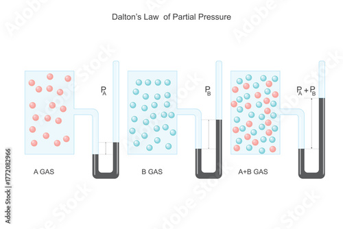 Daltons Law of Partial Pressure. Total Pressure Equals Sum of Individual Gas Pressures.