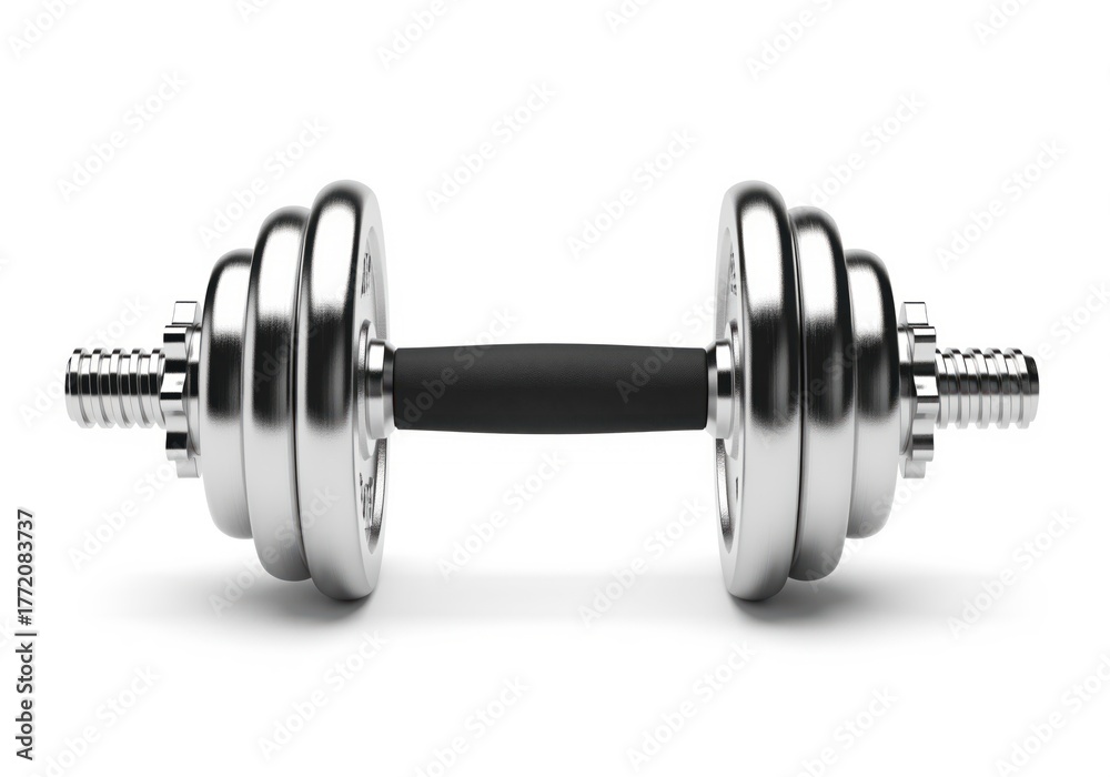 Fototapeta premium Professional chrome adjustable dumbbell weight isolated on a clean white studio background.