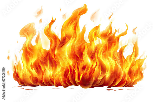 Vivid, cartoonish flames rise with hot embers around