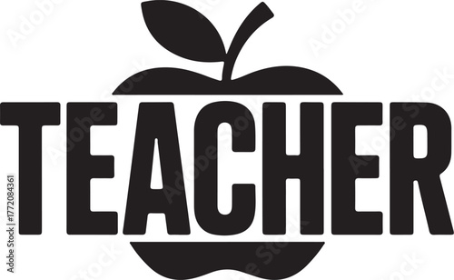 Teacher word art silhouette of an apple shape symbolizing education and learning isolated on transparent background