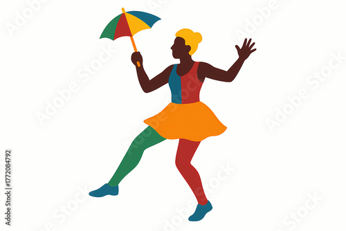 Frevo dancer with colorful umbrella and vibrant costume