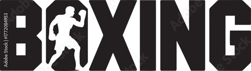 Text boxing with silhouette athlete in action bold font isolated on transparent background