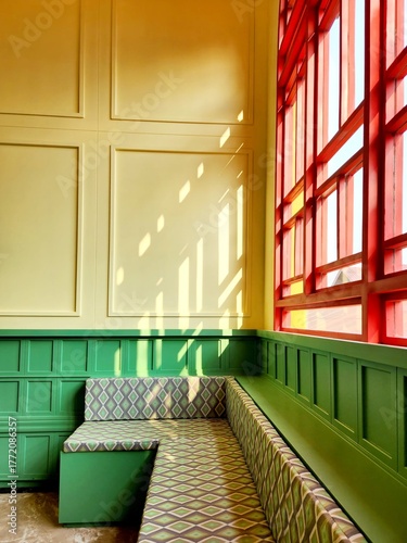 Warm Retro Bedroom Corner Sunlight and Pattern Harmony