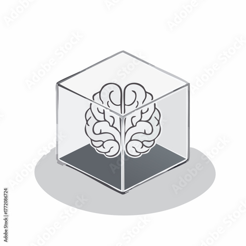 Conceptual Brain Trapped Inside a Box Illustration