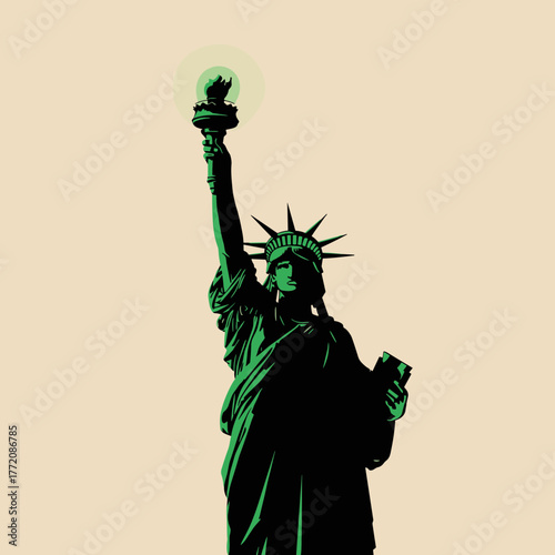 Elegant Flat Design of the Statue of Liberty, Symbolizing Enlightenment and Hope
