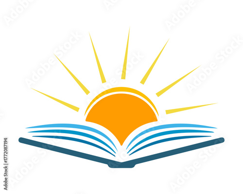 Sunrise over open book icon. Editable vector illustration of learning and enlightenment symbol. EPS education concept art