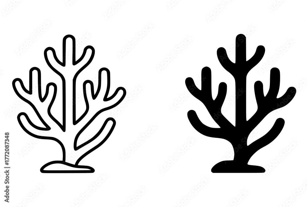 Fototapeta premium Minimalist icon, Coral vector, black and white, outline and silhouette