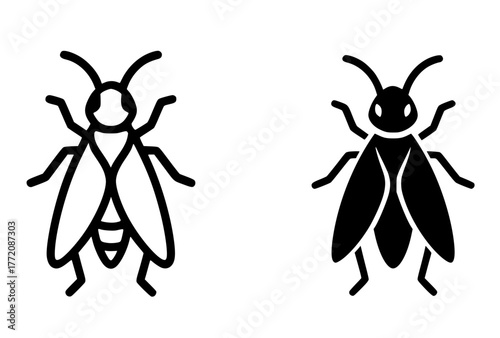 Minimalist icon, Fly vector, black and white, outline and silhouette