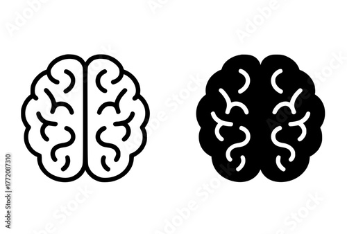 Minimalist icon, Brain vector, black and white, outline and silhouette