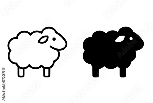 Minimalist icon, Sheep vector, black and white, outline and silhouette