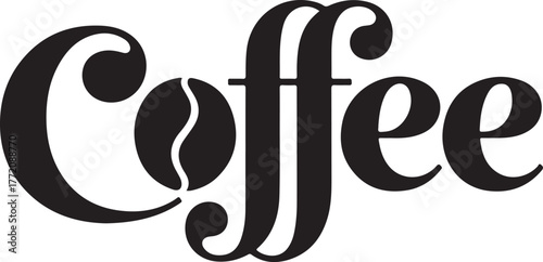 Classic calligraphy text coffee with bean accent decorative font artistic typographic design isolated on transparent background