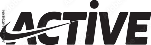 Dynamic 'active' wordmark with iconic swoosh symbolizing motion and energy for sports brands isolated on transparent background
