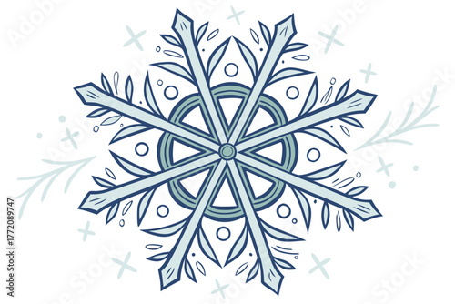 Geometric symmetrical snowflake vector with icy blue gradient and crystalline glow