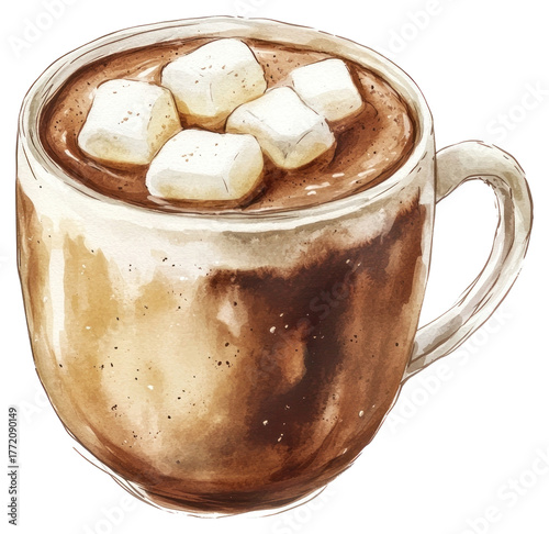 PNG Hot cocoa marshmallows illustration watercolor.