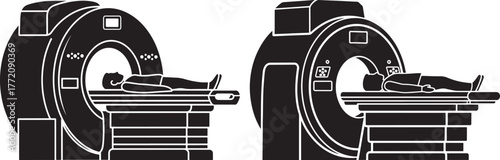 Two mri machines with patients undergoing scan silhouette