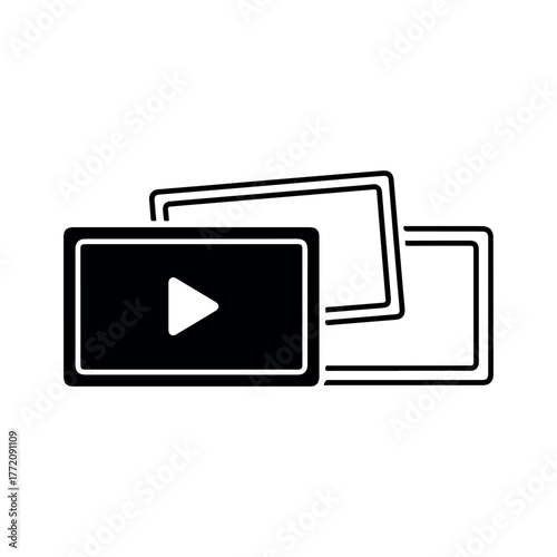 Vector video play button icon on a screen, representing media playback and digital content
