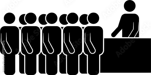 Large Group of People Queuing at Service Counter Stick Figure