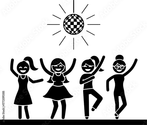 Women Dancing at Party under Disco Ball Stick Figure