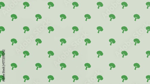 Seamless looping 2D animation background featuring cute green broccoli vegetables. Perfect for healthy food themes, kids’ videos, and cooking animation projects.