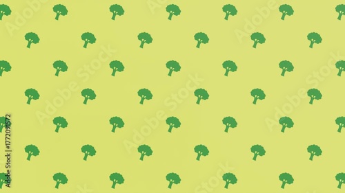 Seamless looping 2D animation background featuring cute green broccoli vegetables. Perfect for healthy food themes, kids’ videos, and cooking animation projects.