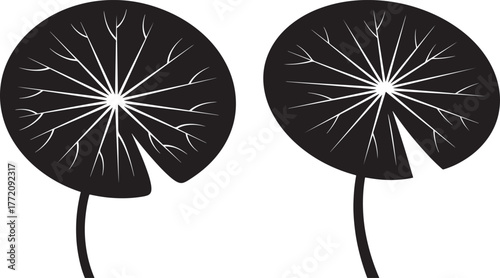 Two black lily pad silhouettes on white background