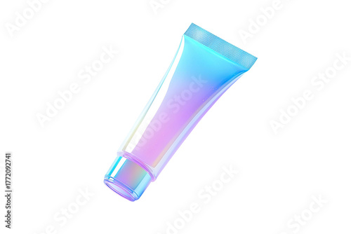Iridescent tube, angled, against black background