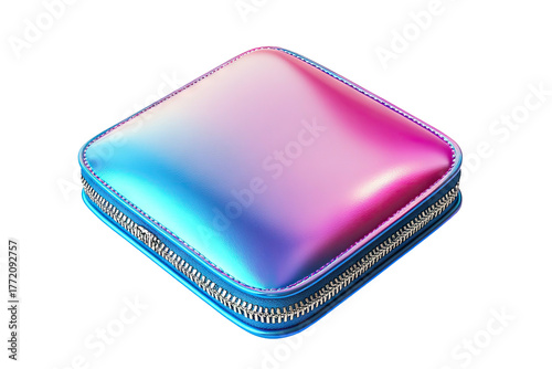 Shiny case with pink, blue color gradient and zipper