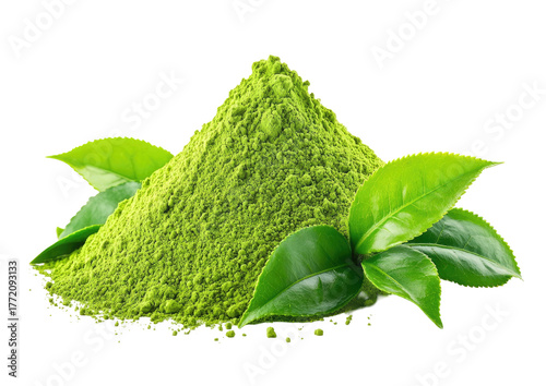 Heap of green tea powder, leaves. Pure, natural tone