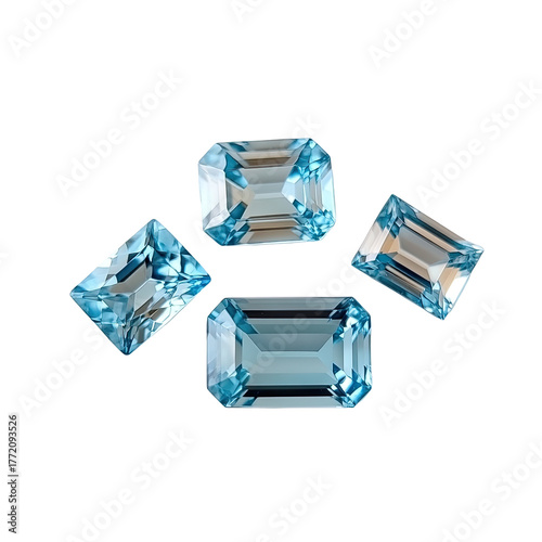 Four azure gems with emerald cuts, subtly scattered