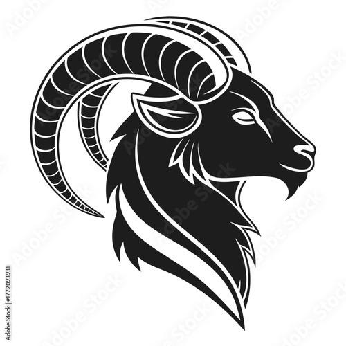 Black Ram Head with Curled Horns Graphic animal