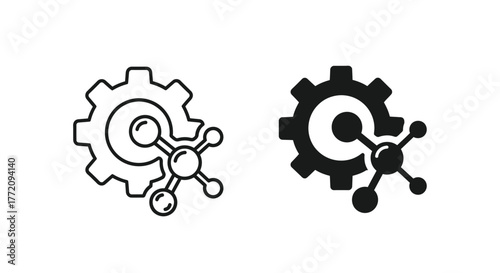 Industrial science and technology icons featuring a gear and a molecule symbol in outline and solid styles.
