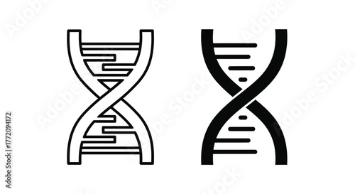 Two stylized DNA double helix icons, one outlined and one solid black, representing genetics and molecular biology.