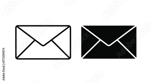 Two envelope icons, one outlined and the other filled in black, representing communication.