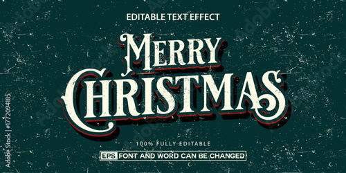 Vintage Christmas text effect, retro distressed editable typography style