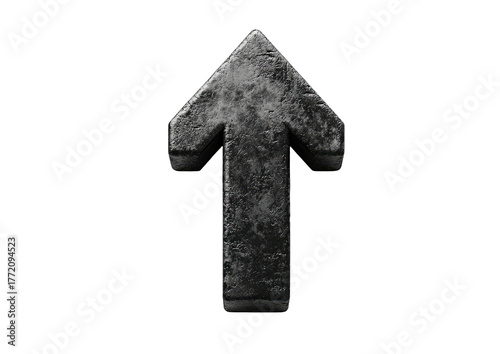 Stone textured upward arrow symbol against a black background
