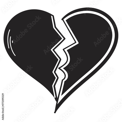 Black Silhouette of a Broken Heart with Jagged Crack