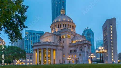 Disk Timelapse of Boston downtown Church with skyscrappers in the background