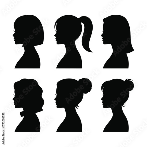 Diverse female hairstyles silhouettes profile views vector