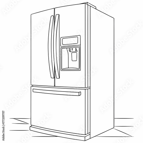 Double door refrigerator line art with water dispenser