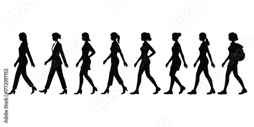 Diverse women walking in silhouette silhouettes business