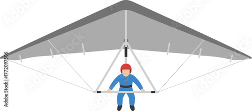 Flat Graphic Hang Gliding Man with Red Helmet Extreme Sport Illustration